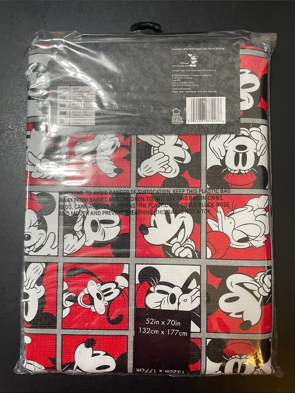 Disney Mickey Mouse Red, Black & White Panel Print PEVA Tablecloth NWT Very Nice